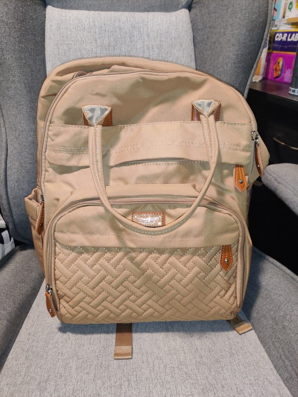 Bobbleroo Tan/Khaki Diaper Bag Backpack